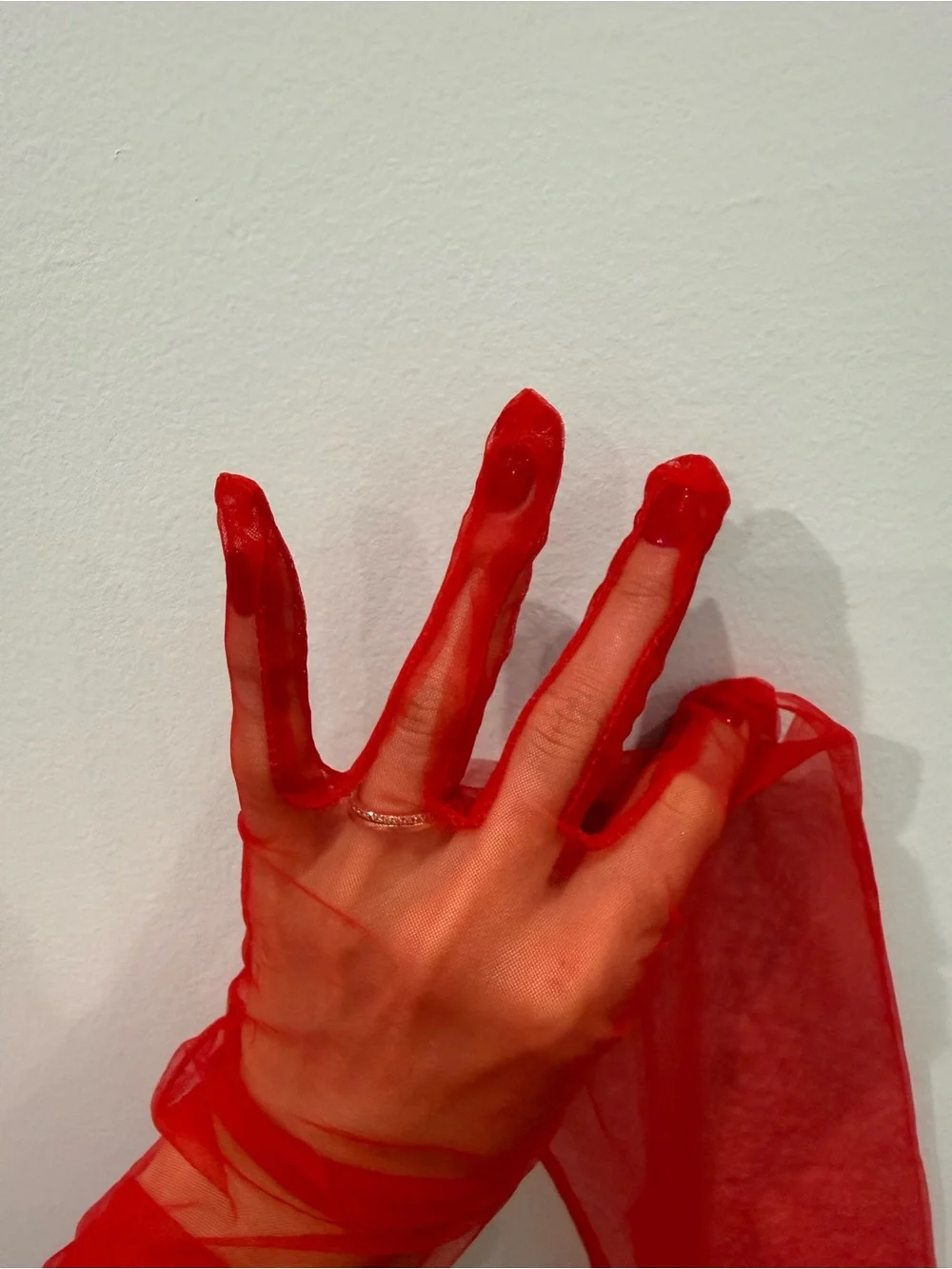 Sheer Red Opera Gloves - Women's Accessories
